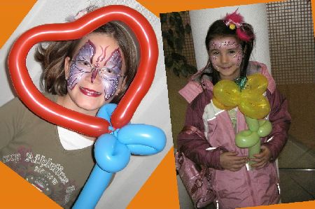 Kinderschminken Schmetterling und Blümchen mit Ballonmodellage